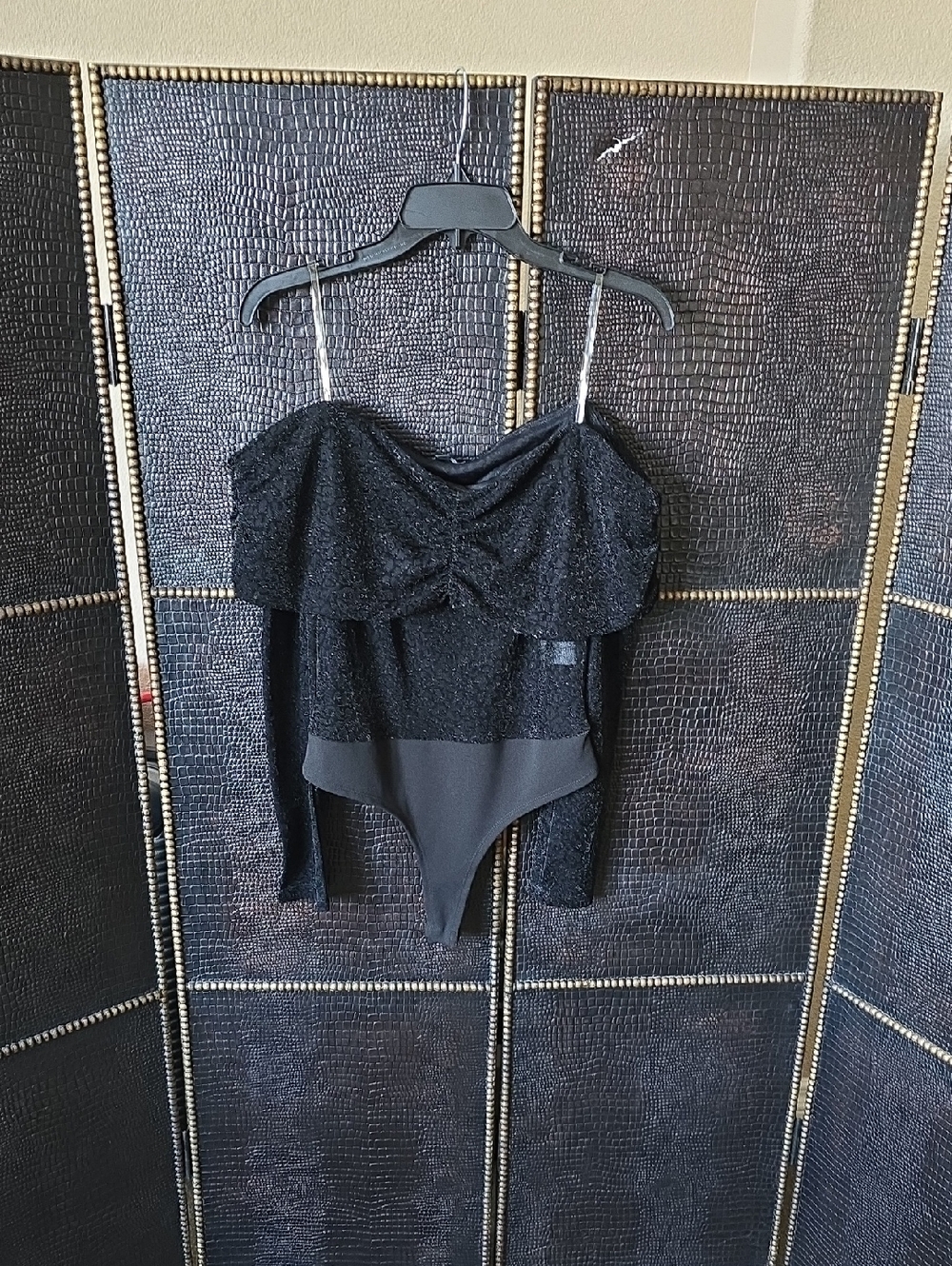 Black Sparkle Off-Shoulder Bodysuit